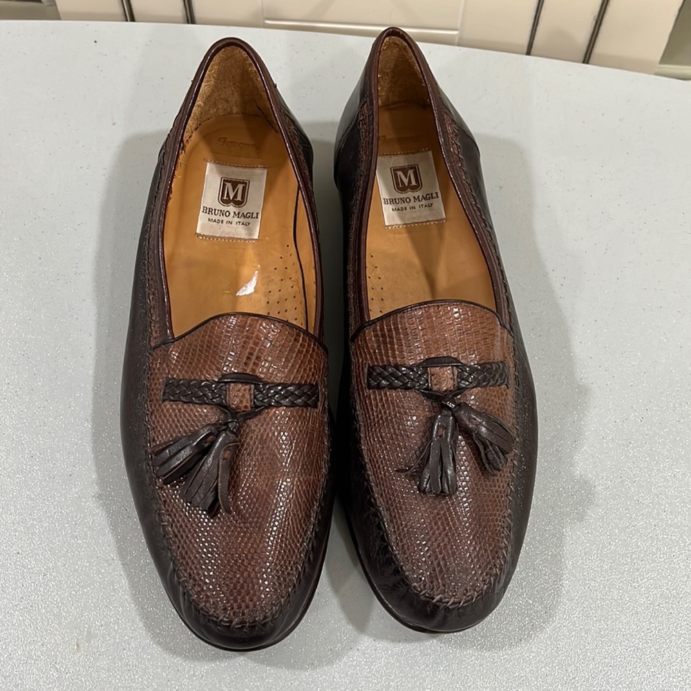 Bruno Magli Tassel Dress Loafers. Genuine Iguana